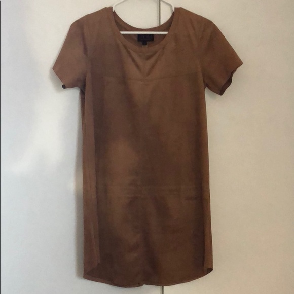 Mocha Faux Suede Shirt Dress (small) - Picture 3 of 6